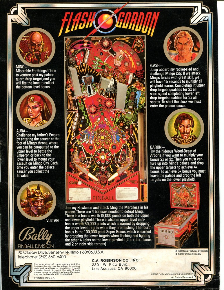 Flash Gordon Bally Pinball Flyer / Brochure/ Ad - Foldout