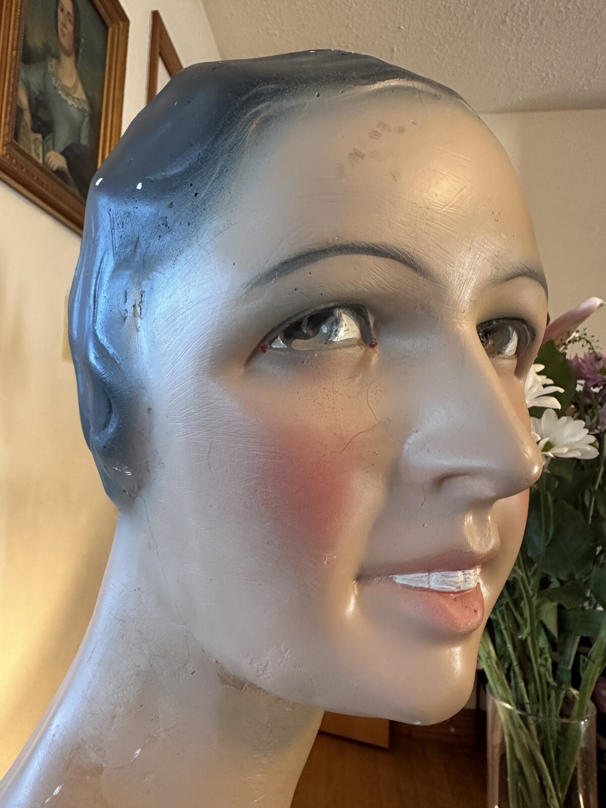 Vintage French Paris Lady Woman Hat Bust Head Champs Elysees Mannequin Plaster