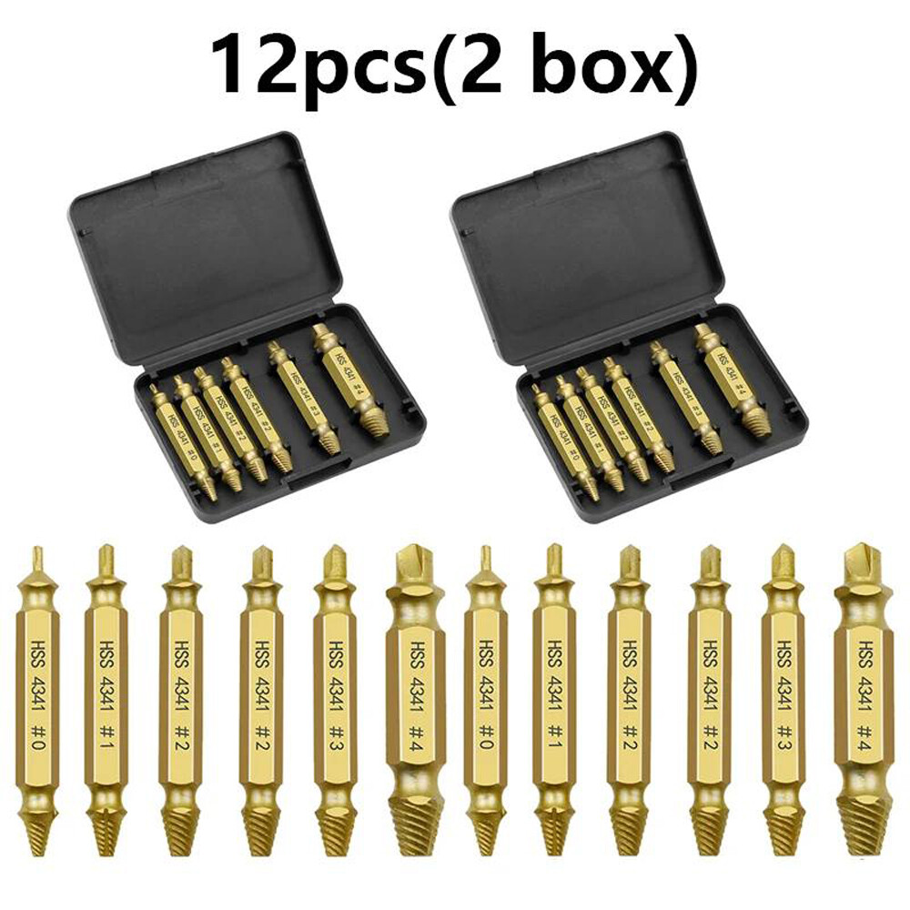 12PCS Damaged Screw Extractor Broken Screws Bolt Stripped Remover Tool Kit Easy