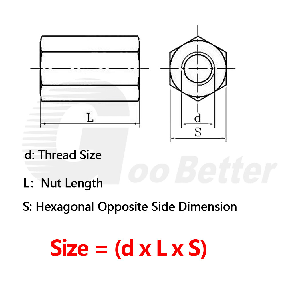 10pc Brass Hexagon Nuts Hex Spacers Standoff Stud Connector Long Nut M4 x 5-60mm