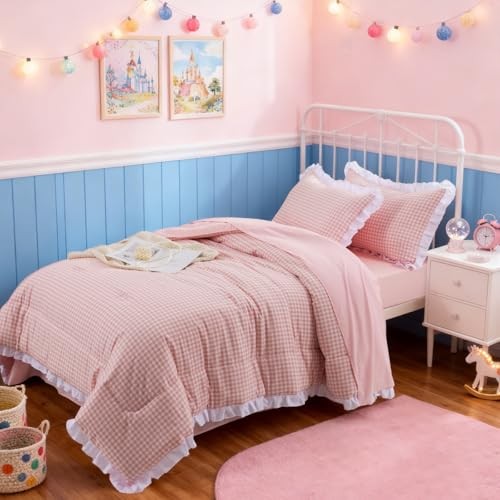 Comforter Size,Ruffle Comforter for Dorm Room Essentials for Twin Pink