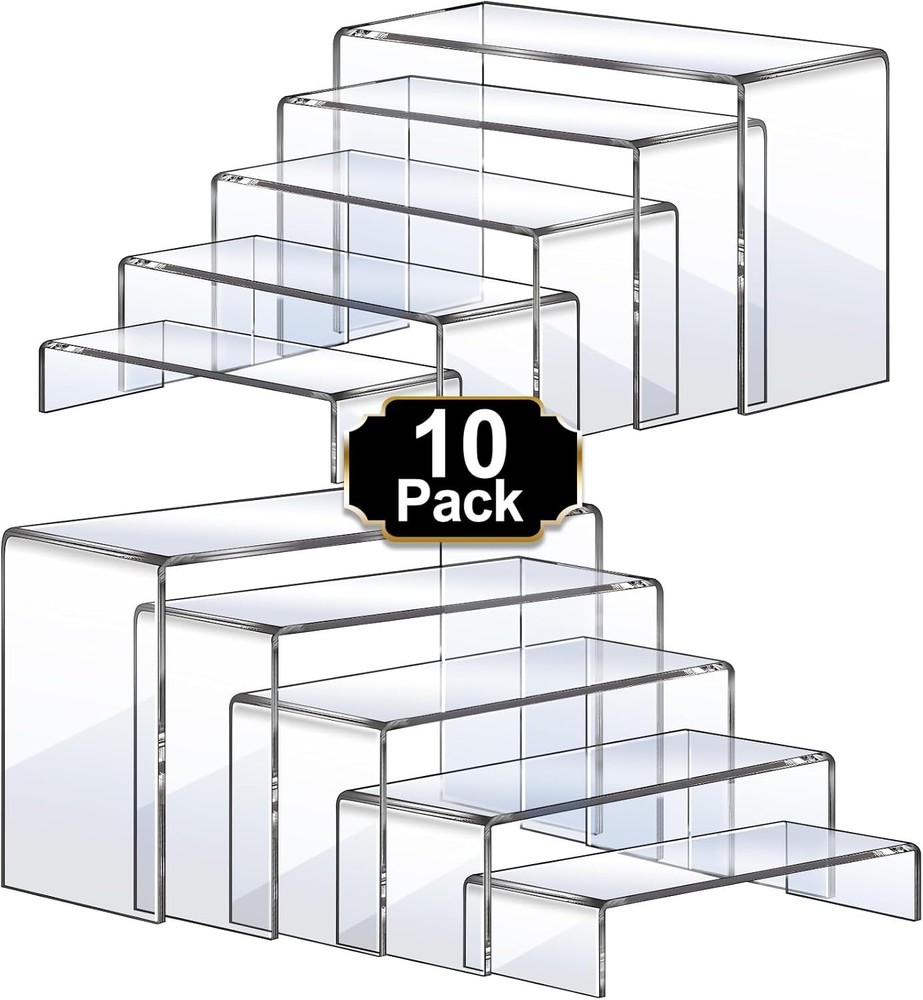 Large Acrylic Risers, 10 Pcs 2 Set7”L~8”L~9”L Riser Display Shelf, Clear Rect...