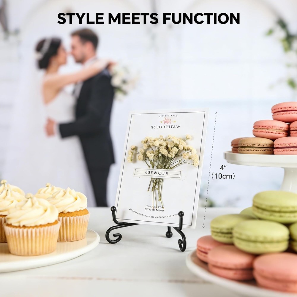 Foldable 4 Pack Iron Display Stand - Adjustable Holder for Pictures & Plates