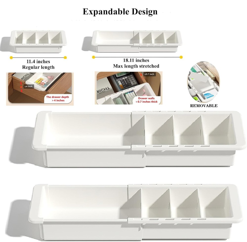 Expandable Drawer Organizer, 2 PCS Adjustable Drawer Organizer Trays, Drawer ...