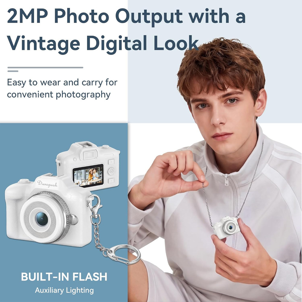 Tiny Digital Camera, Vintage Mini Keychain Camera for Teens & Beginners, Cute Po