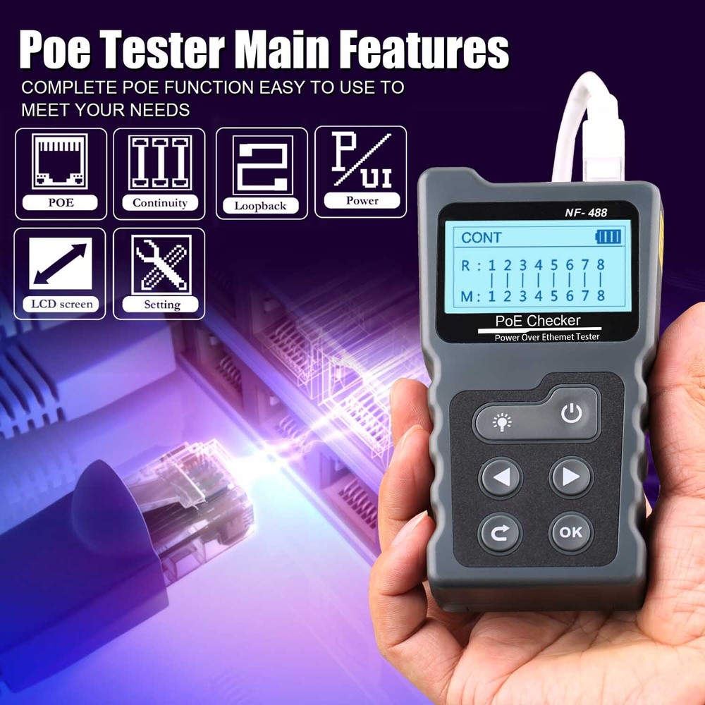 NF-488 PoE Checker Network Cable Tester Inline Tester for Power Over Ethernet