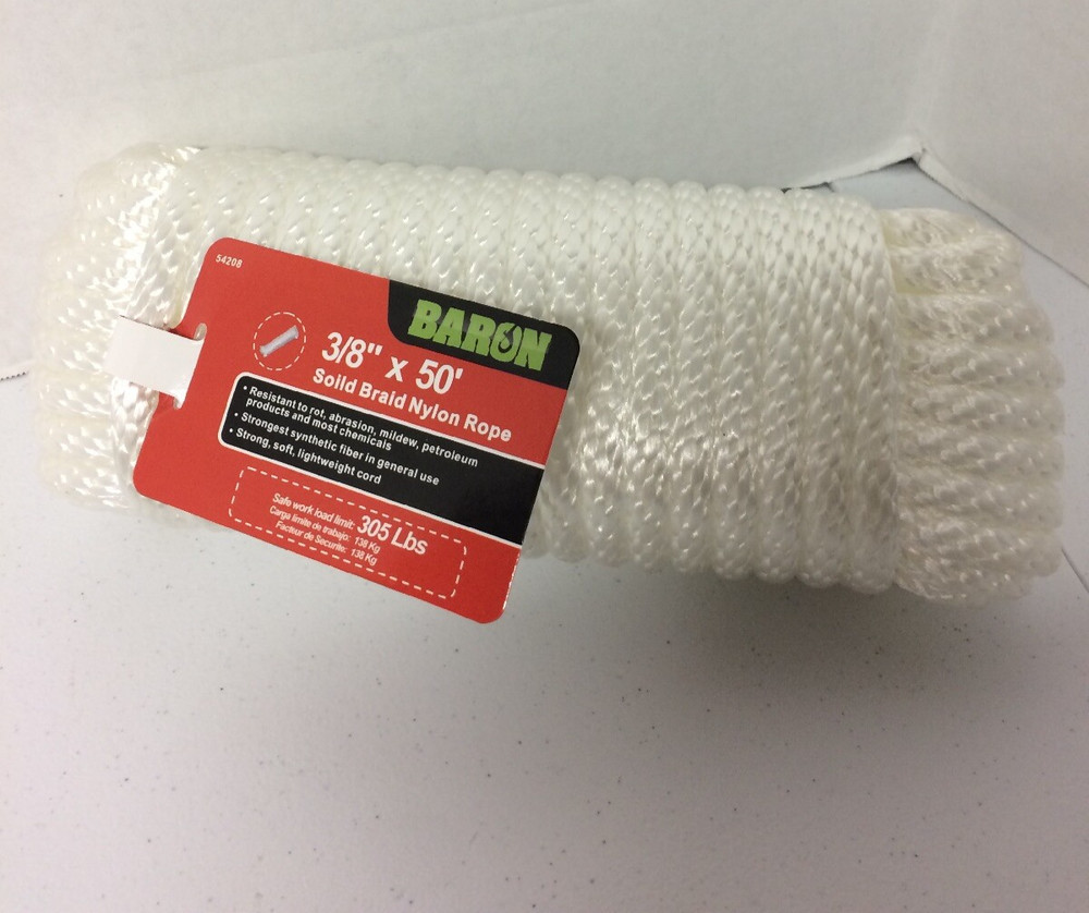 3/8in X 50ft Solid Braid Nylon Rope