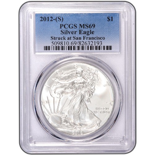 1 oz American Silver Eagle Coin MS69 (Random Year, Varied Label, PCGS or NGC)