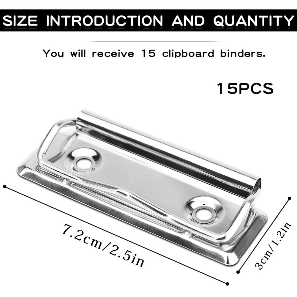 15Pcs Mountable Metal Clipboard Clips, Document File Board Spring Clips for O...