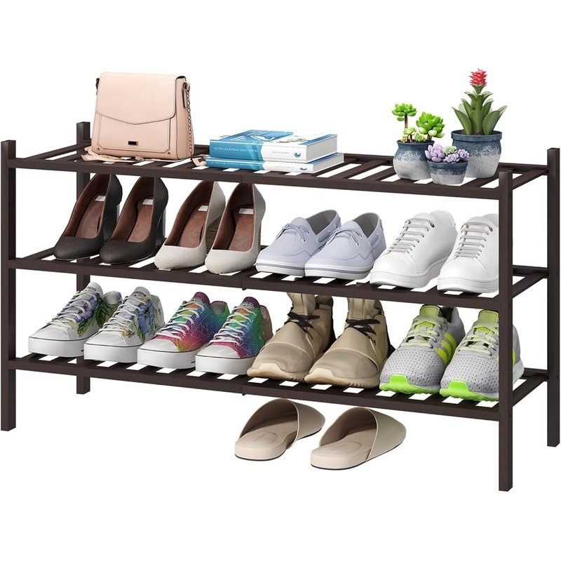 Stackable Bamboo Shoe Rack 3 Tier Organizer Easy Assembly Storage Solution New