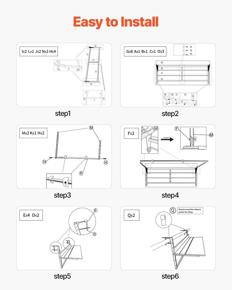 Rust-Resistant Balcony Table 15x39in 5-Setting Adjustable Foldable 50lb Support