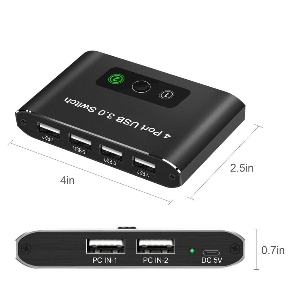 USB 2.0 Switch, 2 Computers Sharing 4 Devices, Switcher for White