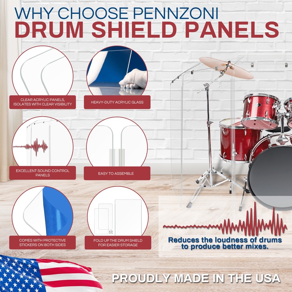 Acrylic Drum Shield Drum Screen DS3D L with Full length Hinges Total Height 5ft