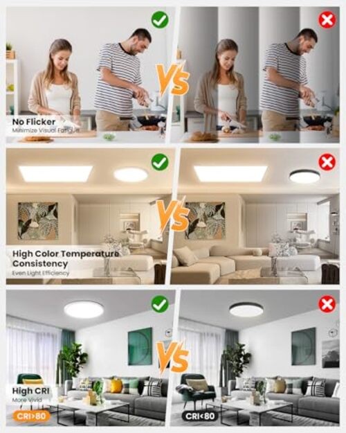 LED Ceiling Light - Dimmable 2700-5000K 5CCT Selectable, 15 Inch White-2 Pack
