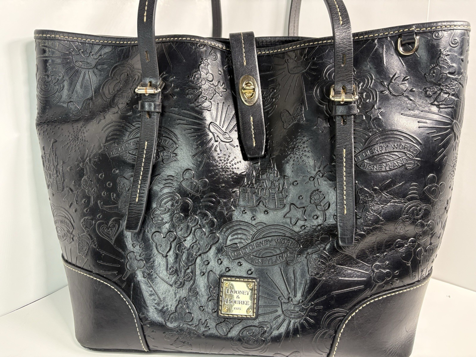 Dooney & Bourke Disney Black Embossed Leather Tote Bag Mickey Mouse Authentic
