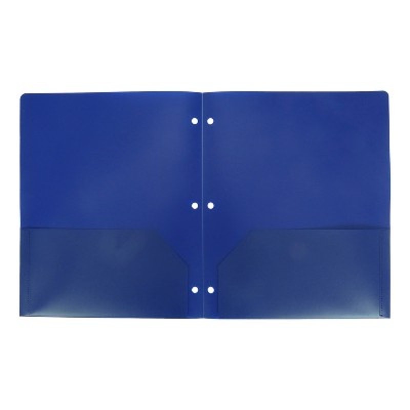 12-Pack - 2‑Pocket 3‑Hole Punch Plastic Folder – Blue – 12‑Pack