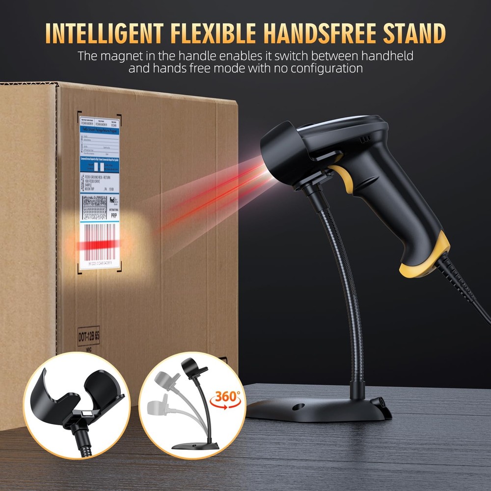 TEEMI 2D Barcode Scanner USB Wired Virtual COM Handheld Automatic QR BLACK