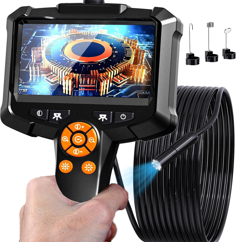 Endoscope Camera with Light, 1080P HD Borescope with 8 Adjustable Lights, 4.3" E
