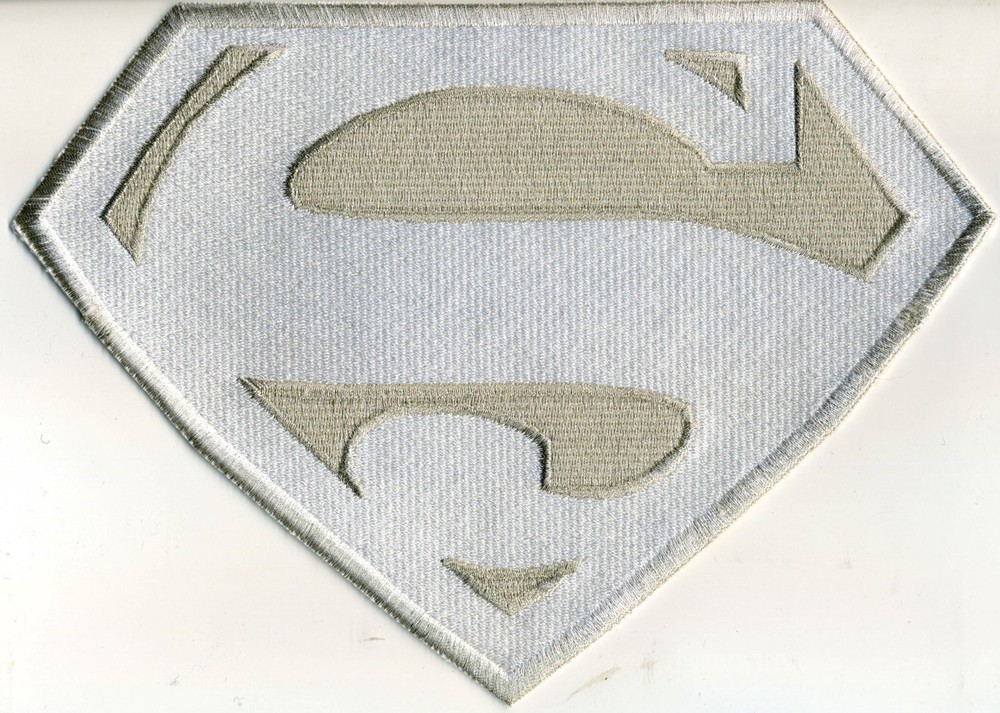 7" x 10" Fully Embroidered Superman Chest Logo Patch - White & Silver