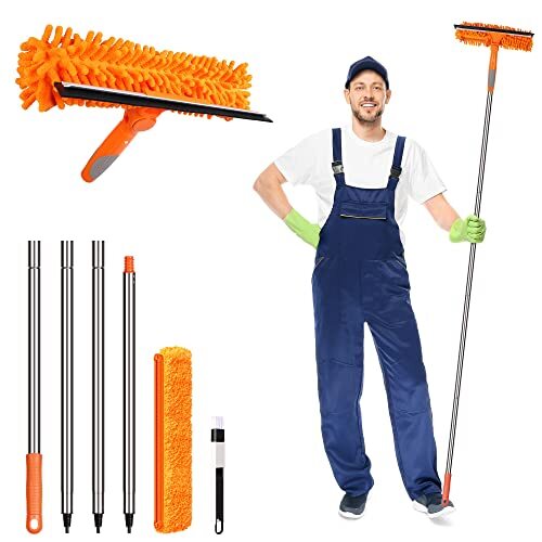 Window Squeegee and Microfiber Scrubber Set, 2-In-1 Window Cleaning Kit