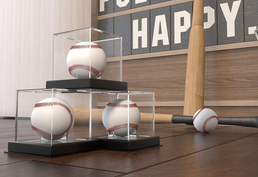 2Pcs Baseball Display Case Acrylic Cube - UV Protected Acrylic Baseball Holder