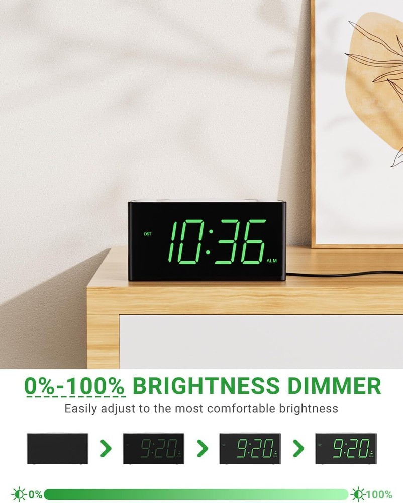 Pplee Vibrating Alarm Clock With Bed Shaker Large Display Night Light Usb Charge