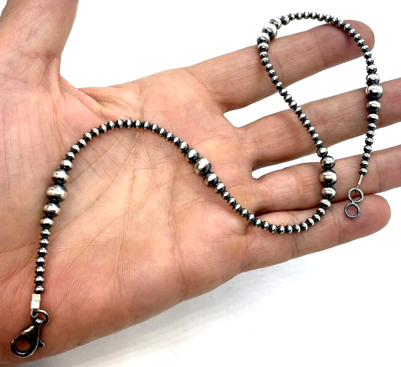 Navajo Pearls Beaded Necklace 6,5,4,3 mm 16" Hand Strung Sterling Mason Lee