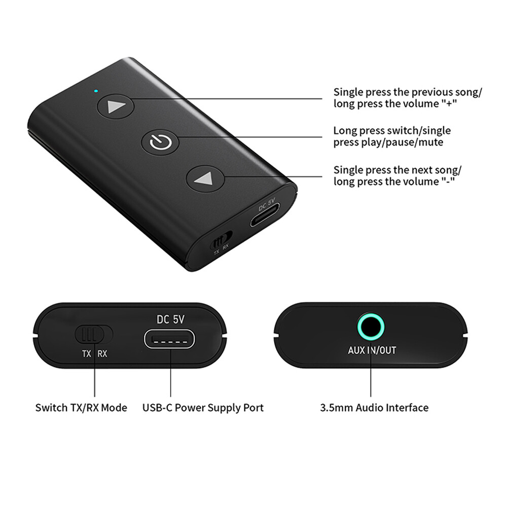 Bluetooth 5.0 Audio Receiver Transmitter AUX Adapter for Headphones Amplifier