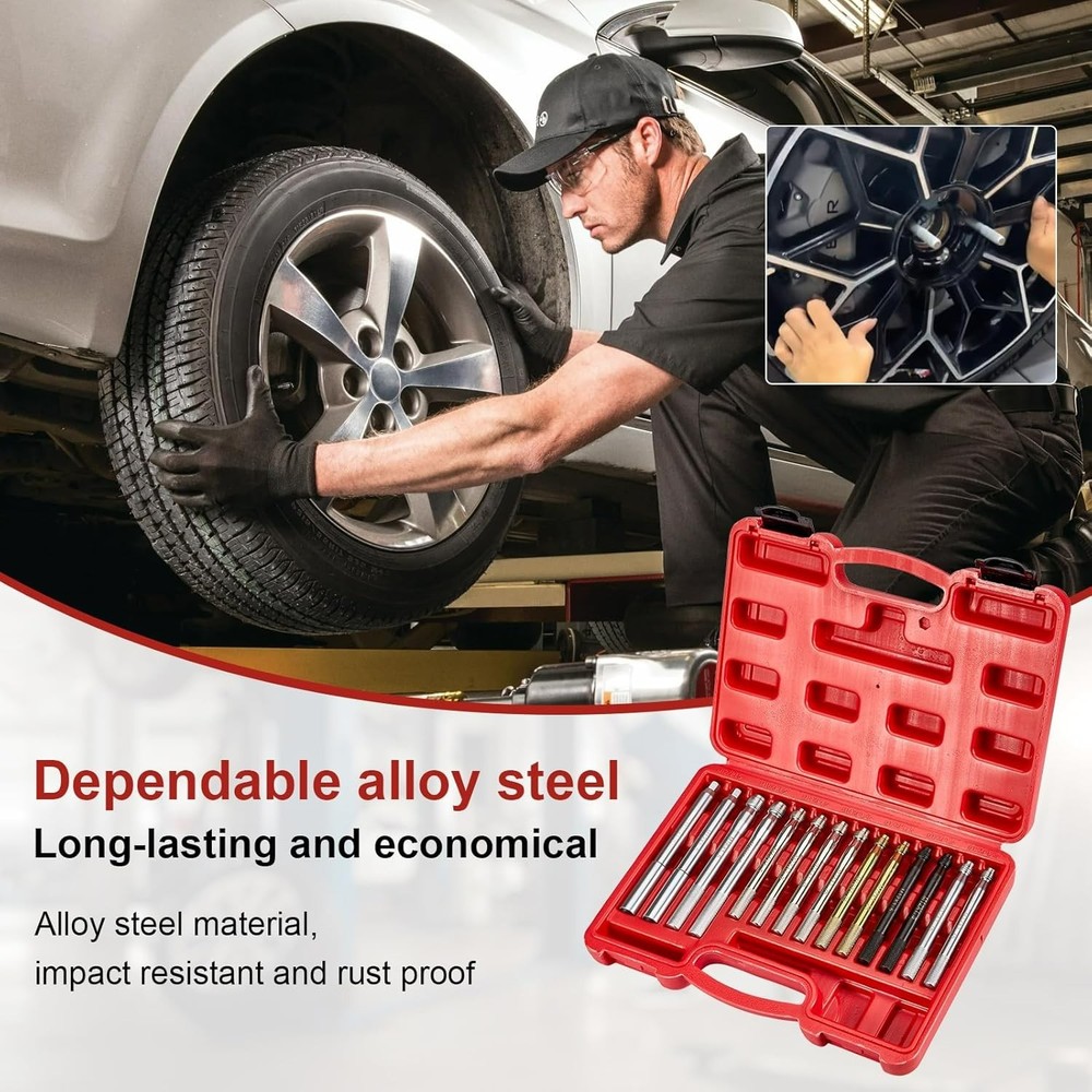 14Pcs Wheel Hanger Alignment Pin Guide Tool Master Set Wheel Stud Pilot Pin Kit