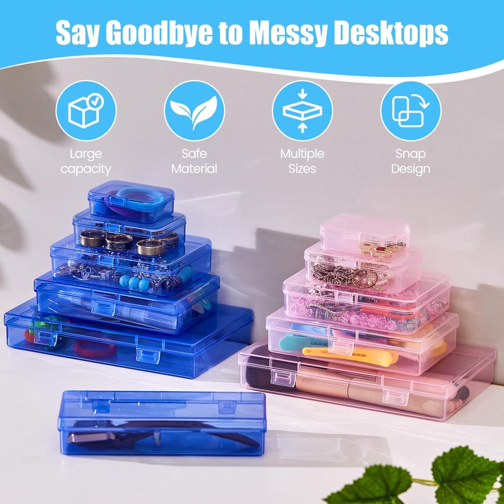 4 Pieces Rectangular Plastic Boxes Empty Storage Organizer Containers with Hi...