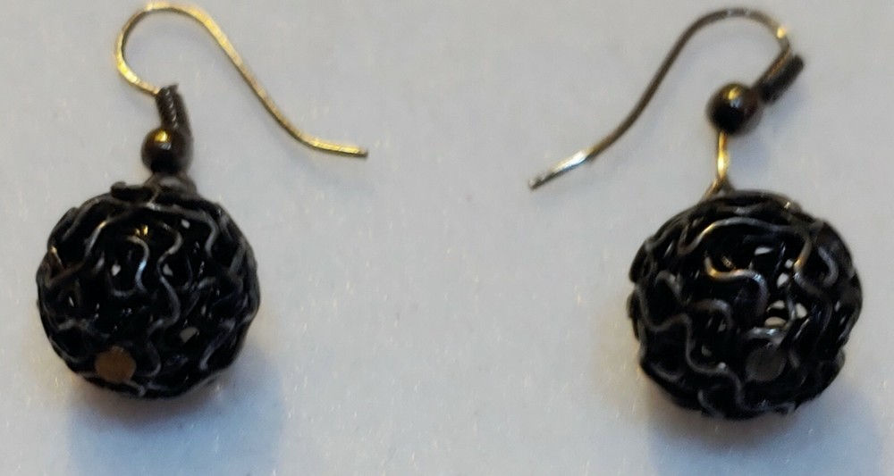 pierced dangle earrings - WIRE BALL - 1/2 in Dia - BLACK