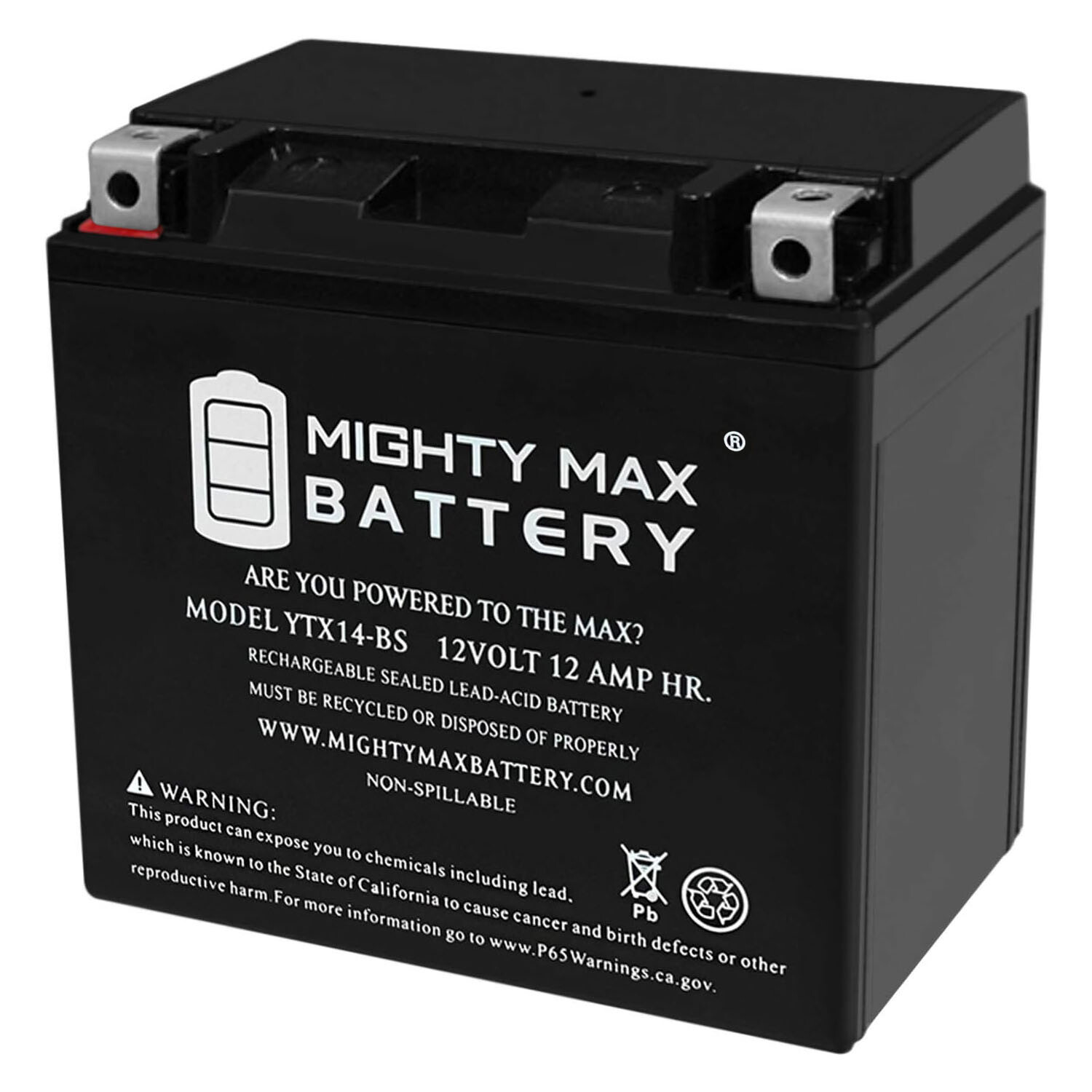 Mighty Max YTX14-BS Replacement for 2000-2006 Honda TRX350 Rancher Battery