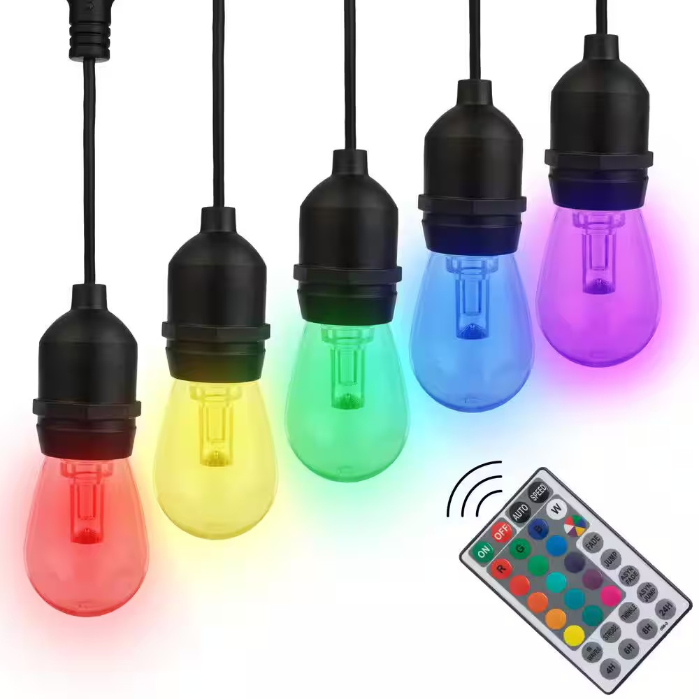 15 Edison String -Light - 50 Ft. Outdoor Plug-In Color-Changing Integrated LED E