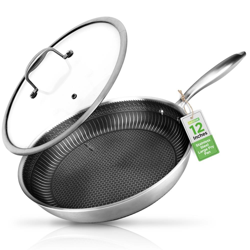 NutriChef Non-Stick Frying Pan w/Lid - 500°F Heat Resistant, PFOA/PFOS FREE