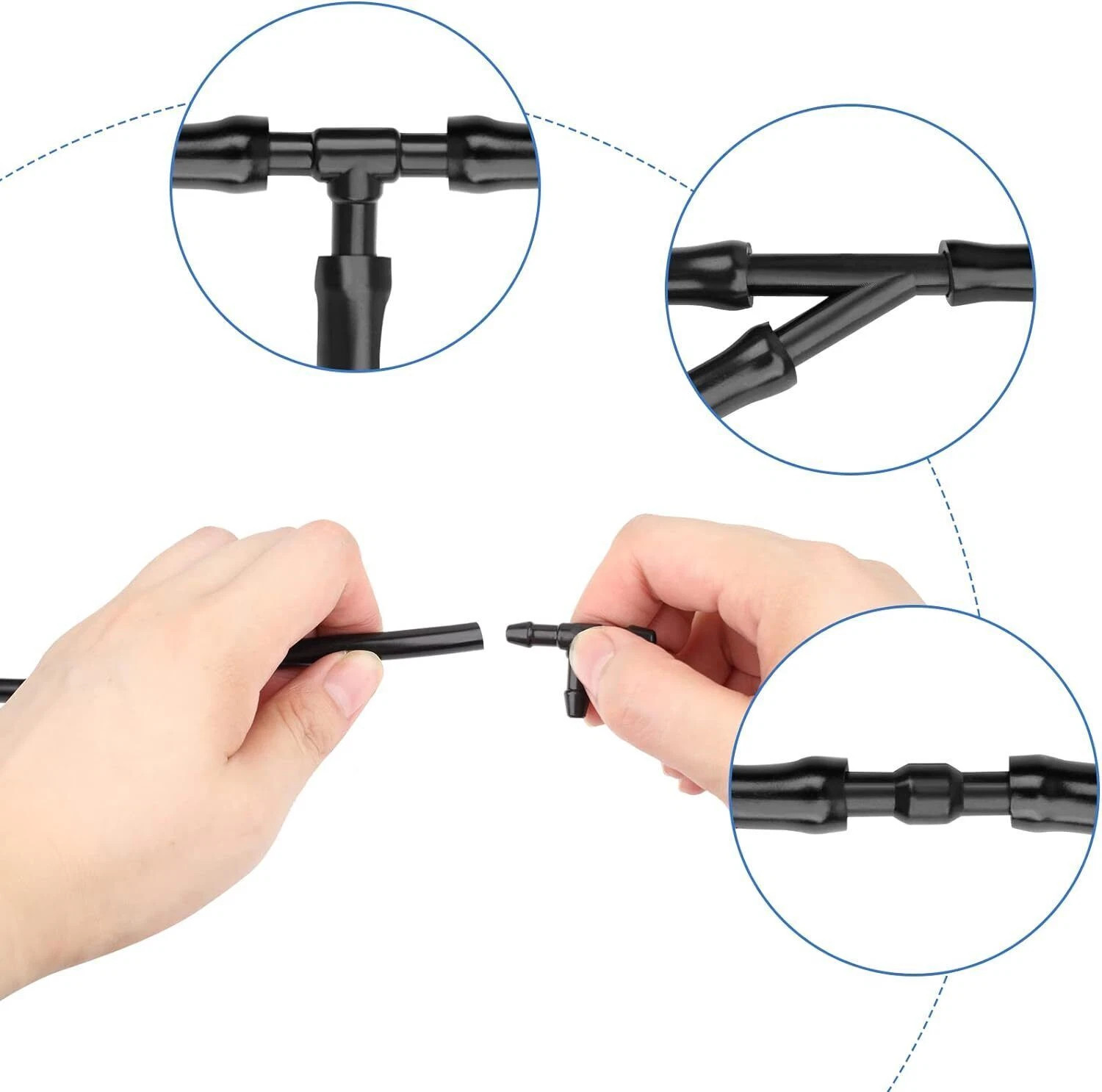 2Pcs Car Windshield Wiper Washer Water Spray Jet Nozzle + 9.8Ft Hose + Connector