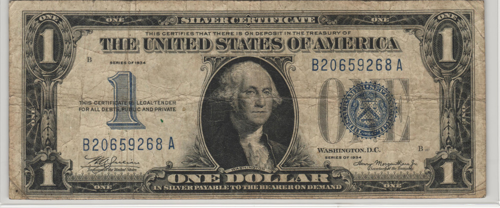 Fr.1606 1934 Funnyback $1 Silver Certificate VF