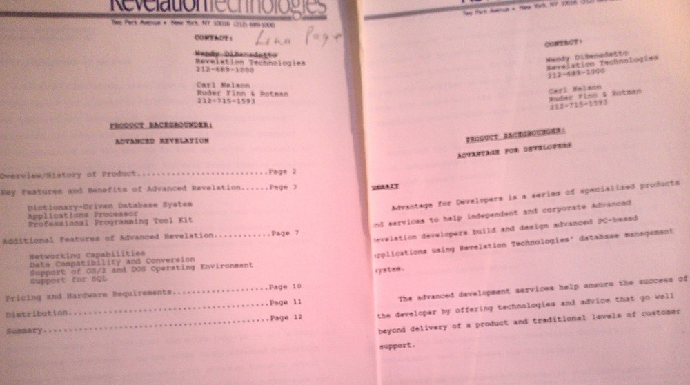 Advanced Revelation press kit. Application development environment for PCs