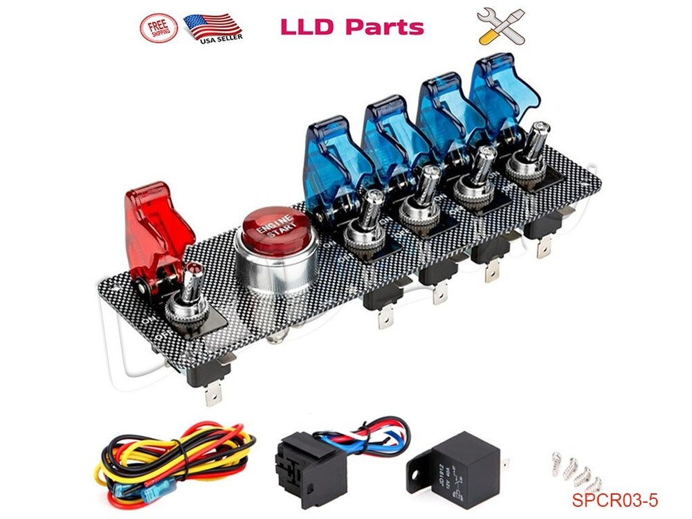 6 Gang Ignition Switch Panel Engine Start Push Button Toggle Kit for Racing Car