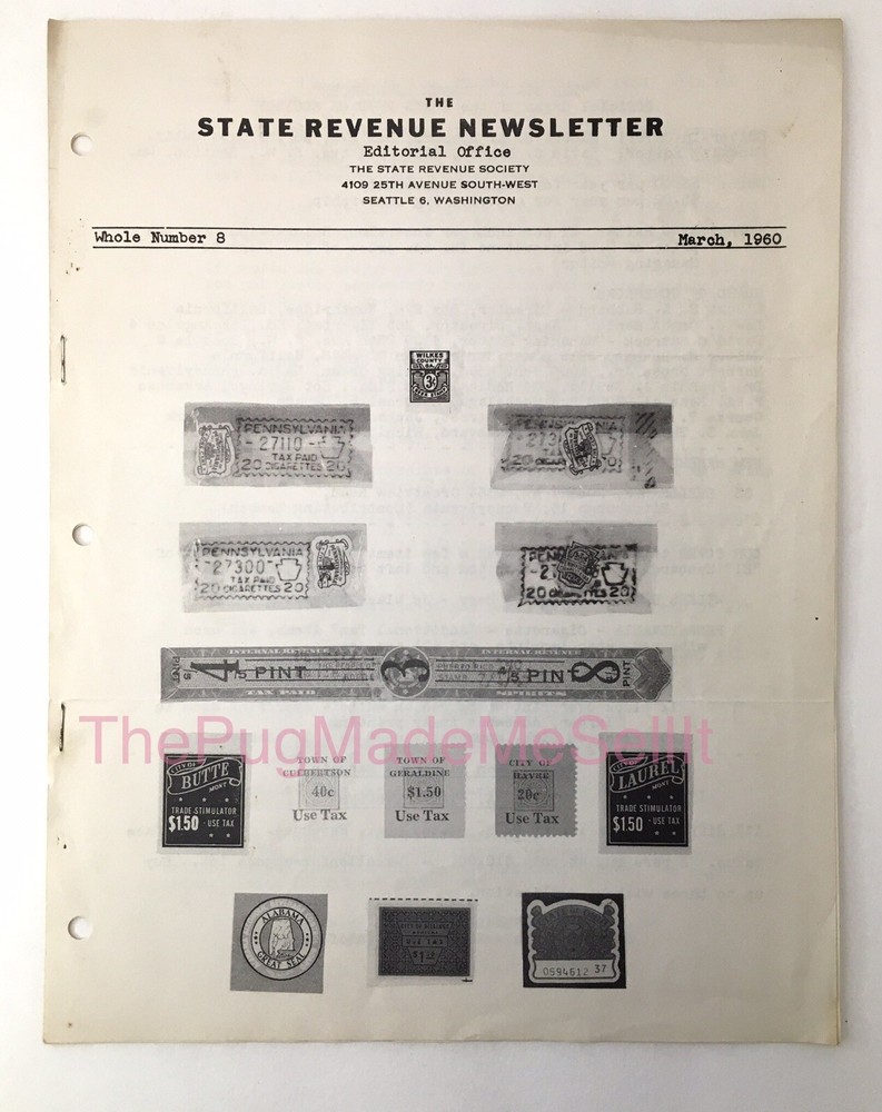 The State Revenue Newsletter March 1960 Whole Number 8 Seattle Washington