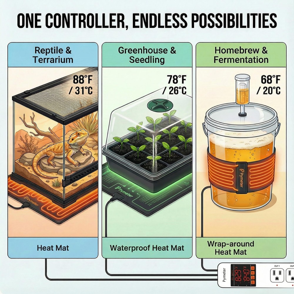 Pymeter Digital Temperature Controller Dual Probe Reptile Thermostat Controll...