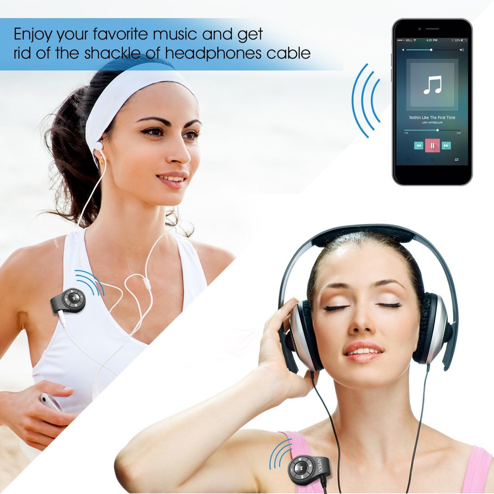 Clip Bluetooth Audio Adapter for Headphones, Headset, Speaker, Wireless Receiver