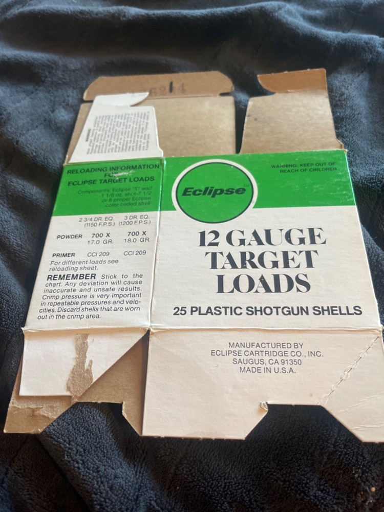 4 Eclipse 12ga. target loads empty shotgun shell boxes