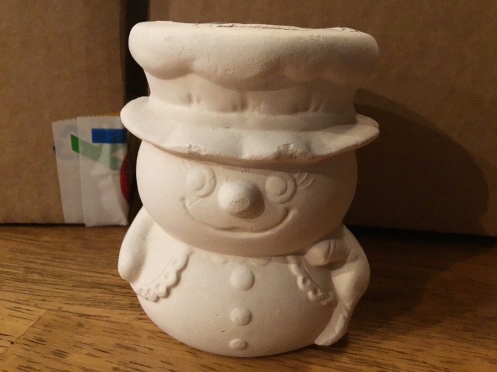 Ceramic Bisque Mold Made Ready to Paint Snowman Container