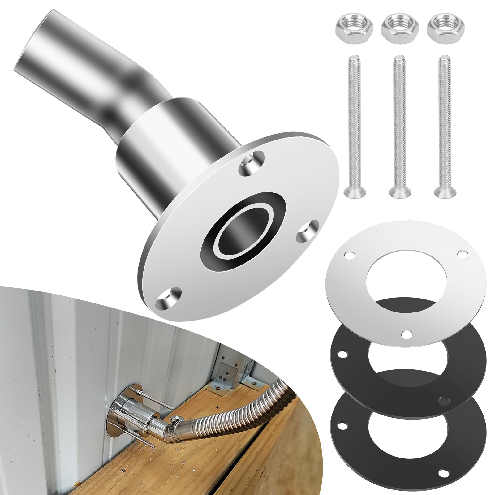 Thru Hull Exhaust Fitting, 24mm 316 Stainless Steel, For Diesel Parking Heaters