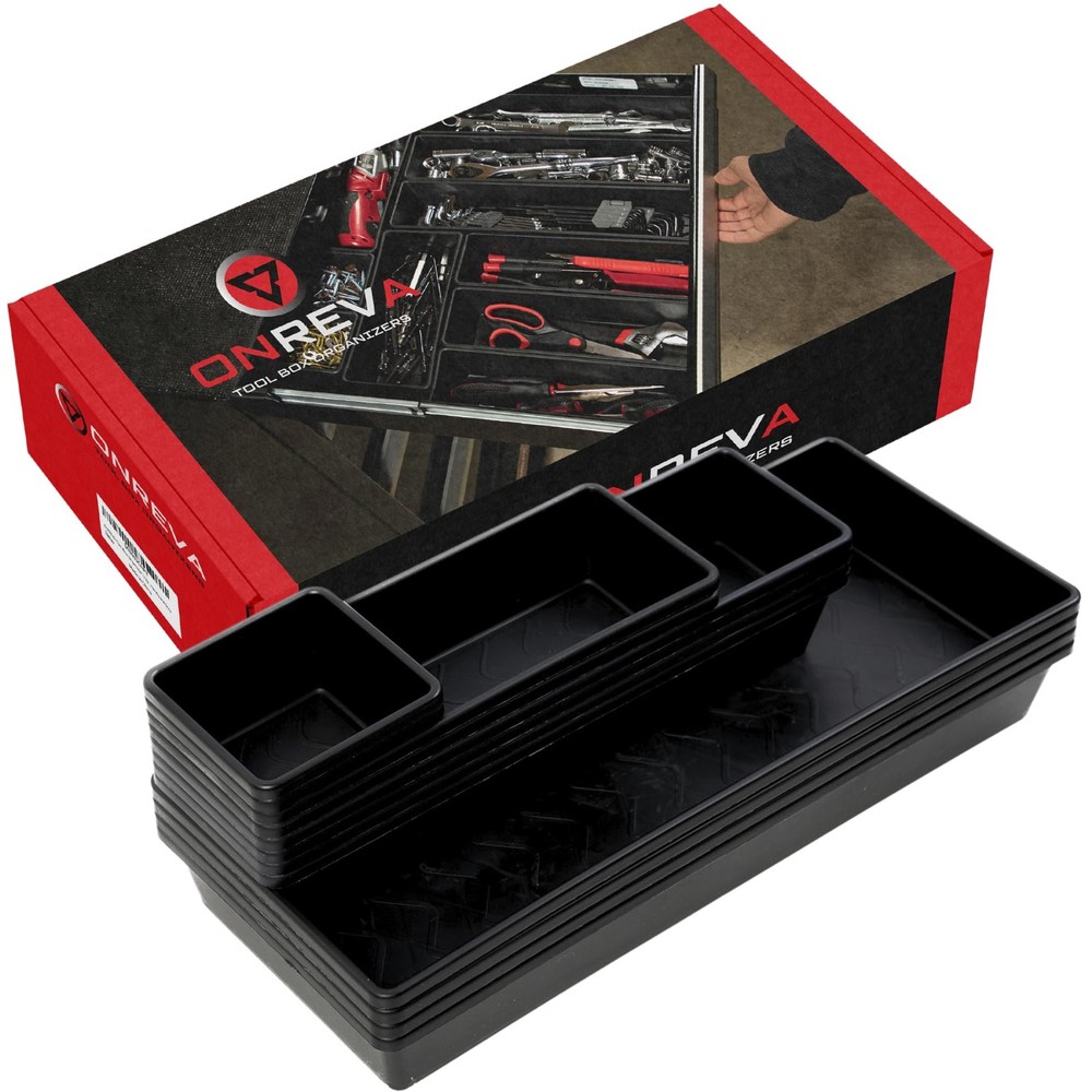 ONREVA Tool Box Organizer Tray Divider Set, Extra Large Toolbox Trays, Black
