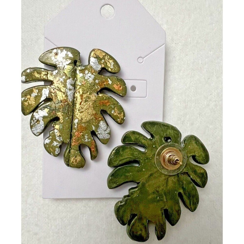 Clay Statement Earrings "Palm Leaf" Theme Lightweight Post