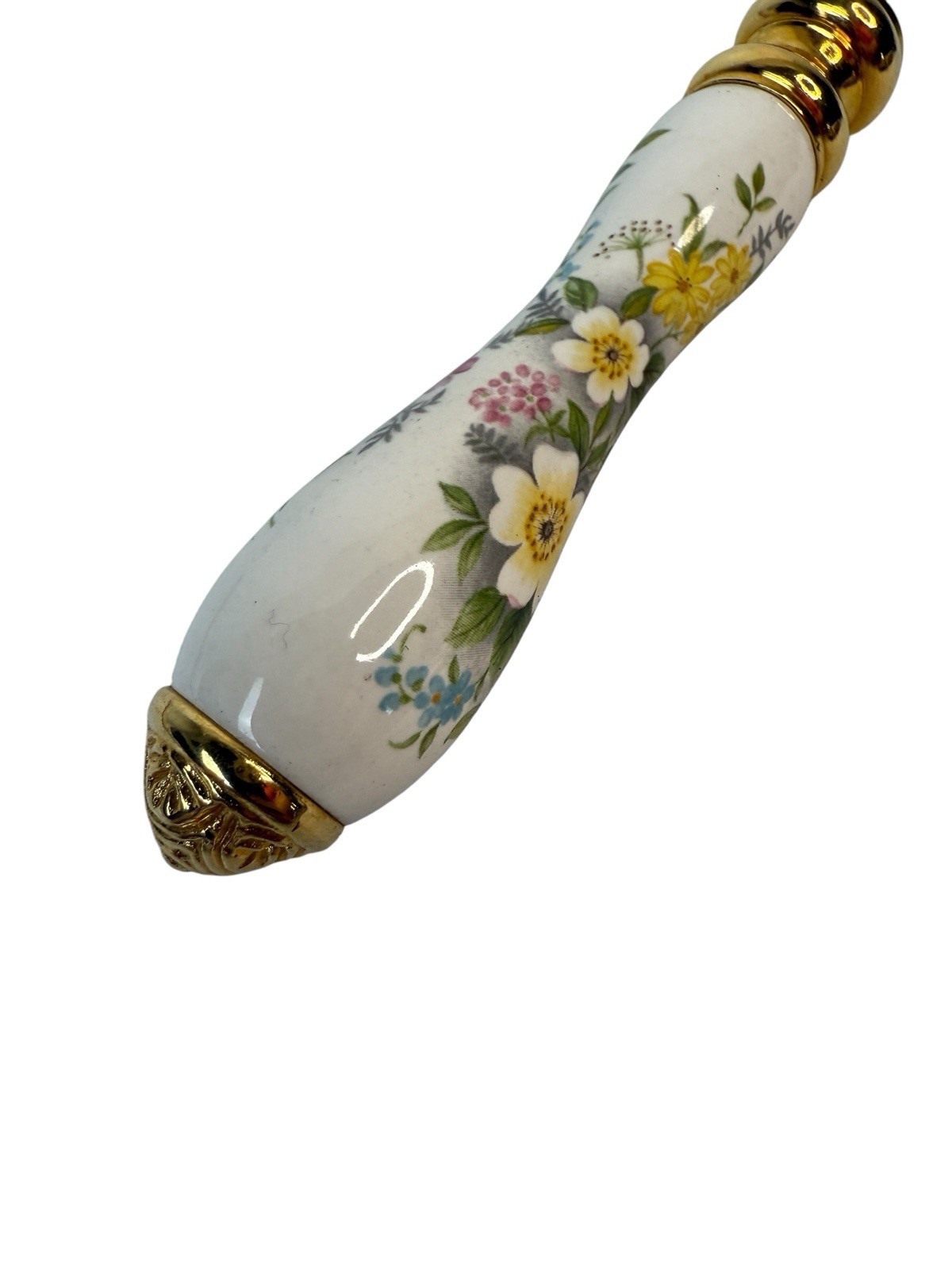 Toothbrush Ceramic Floral & Gold Handle Beau Monde Bathroom Decor Retro VTG