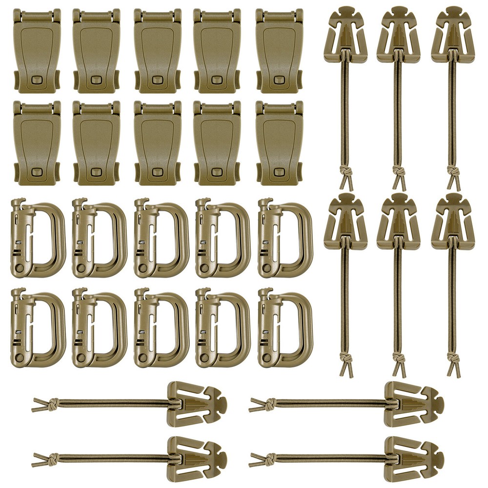 30 Packs Coyote Tan Web Dominator Elastic Strings Gear Clip Set for Molle Belt