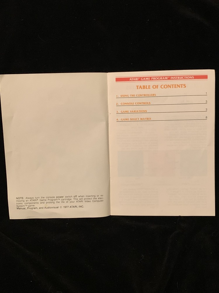 COMBAT - Game Program Instructions / Manual - ATARI 1977