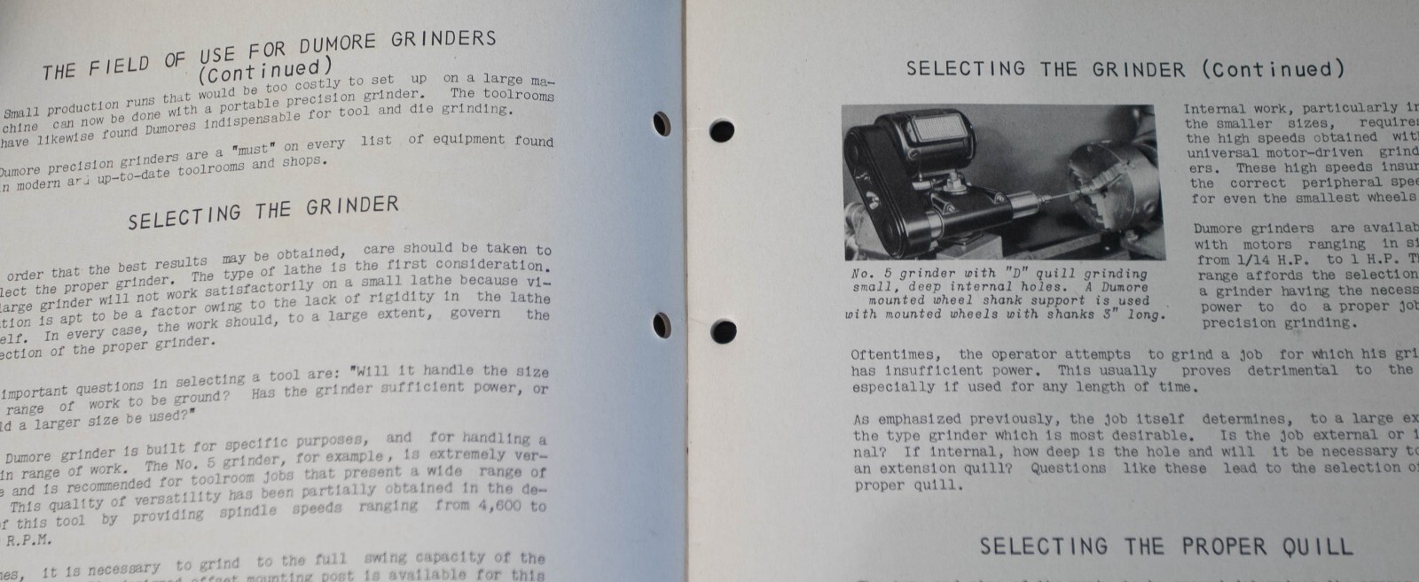 DUMORE Care and Operation of Portable Lathe Grinders Manual PLUS .... 44 Pages